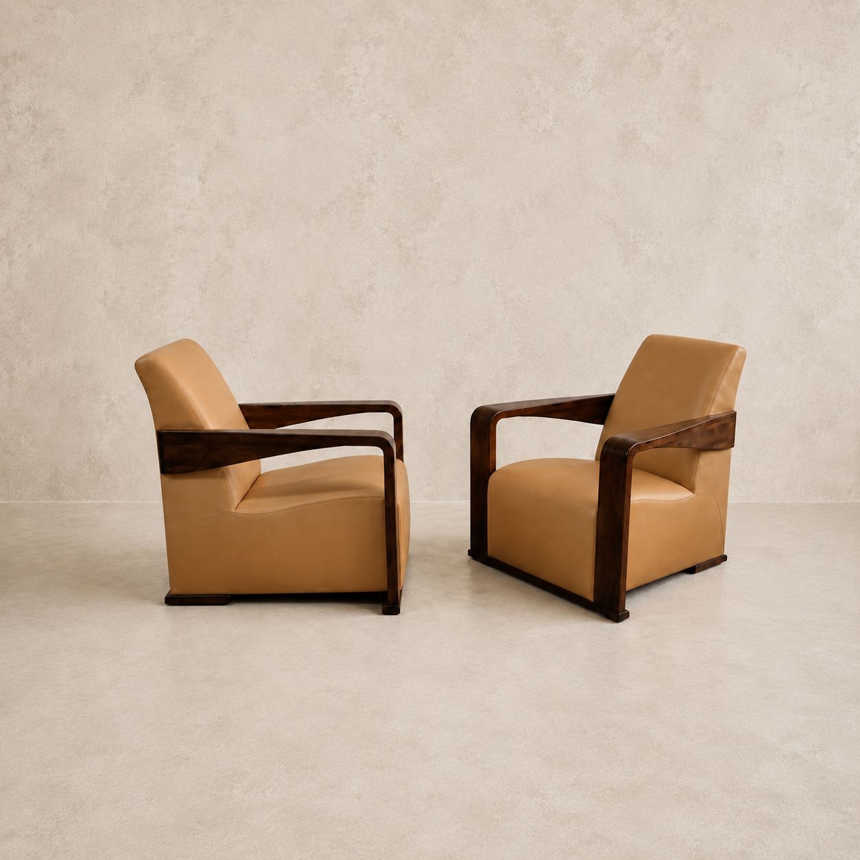 Pair of 1980's Art Deco Style Armchair by Hughes Chevalier