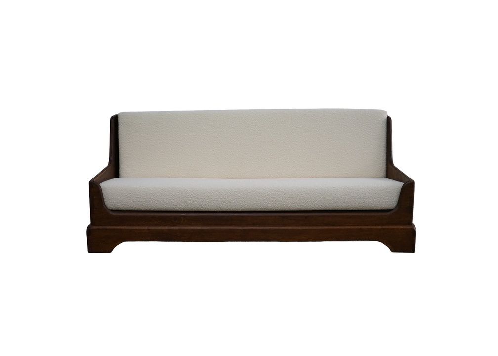 Rustic Oak Upholstered Sofa, 1970's