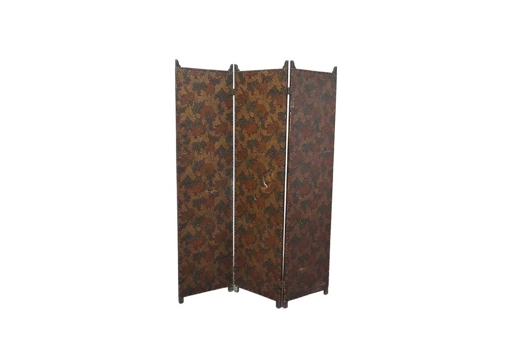 Tooled Leather Screen with Nailhead Border