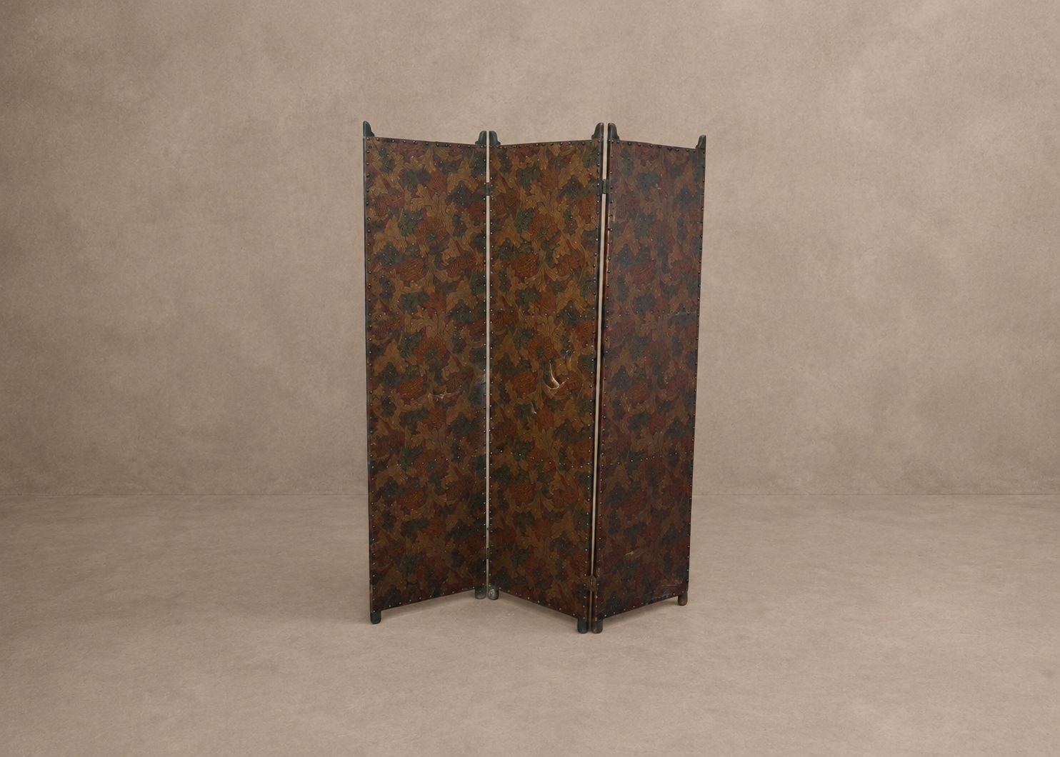 Tooled Leather Screen with Nailhead Border
