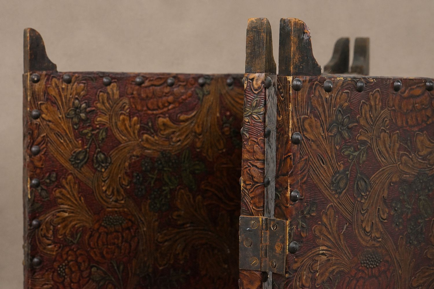 Tooled Leather Screen with Nailhead Border