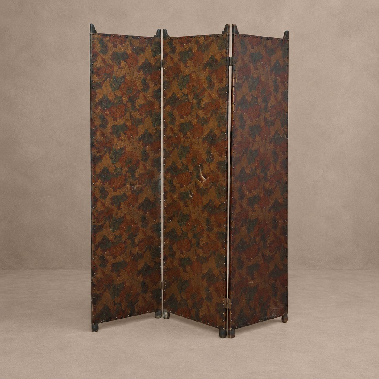 Tooled Leather Screen with Nailhead Border