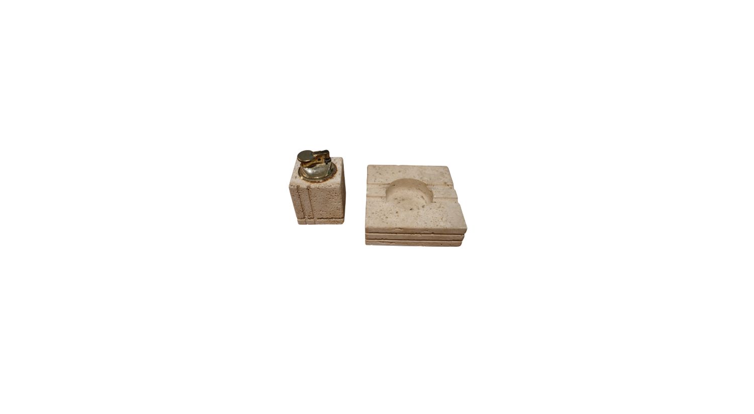 Vintage Travertine Lighter &amp; Ashtray, Sold as a Set