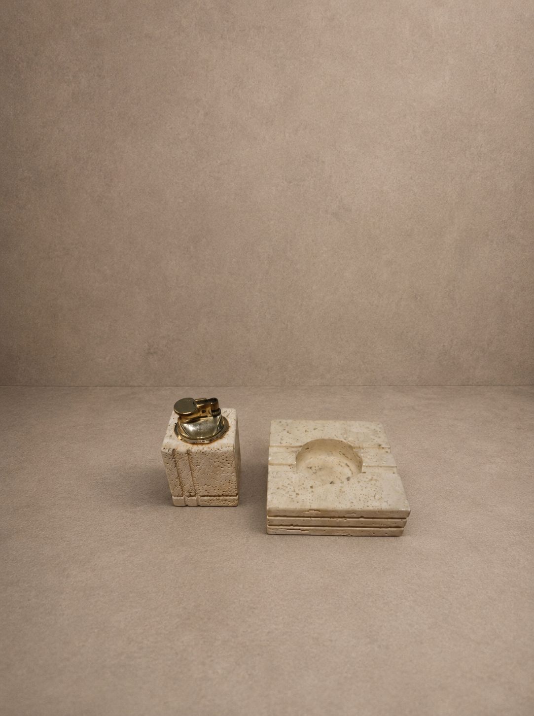 Vintage Travertine Lighter &amp; Ashtray, Sold as a Set