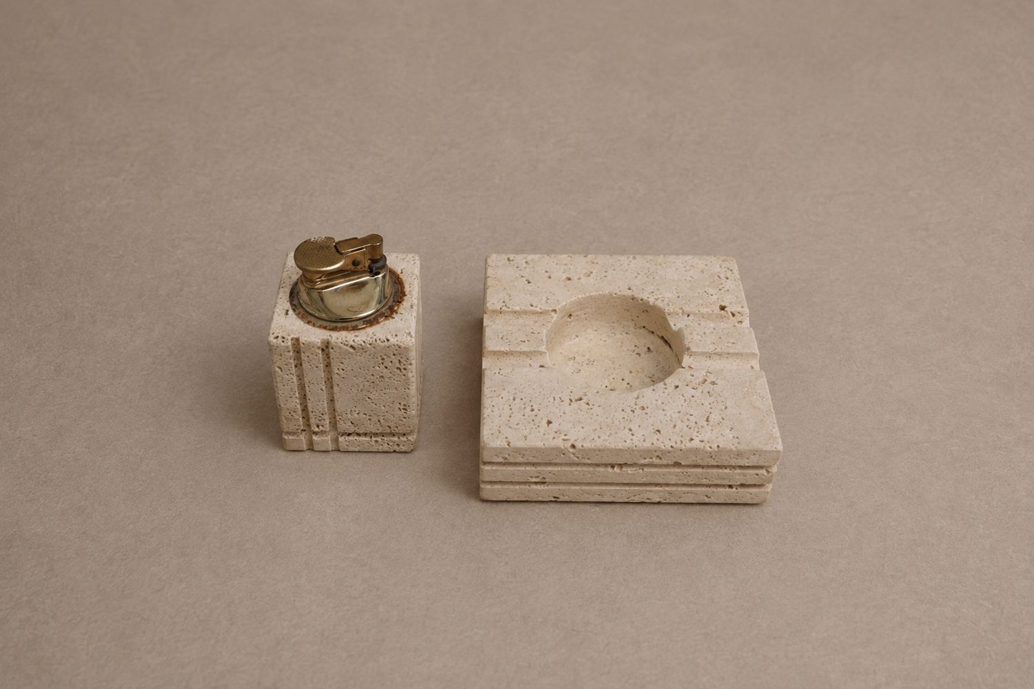 Vintage Travertine Lighter &amp; Ashtray, Sold as a Set