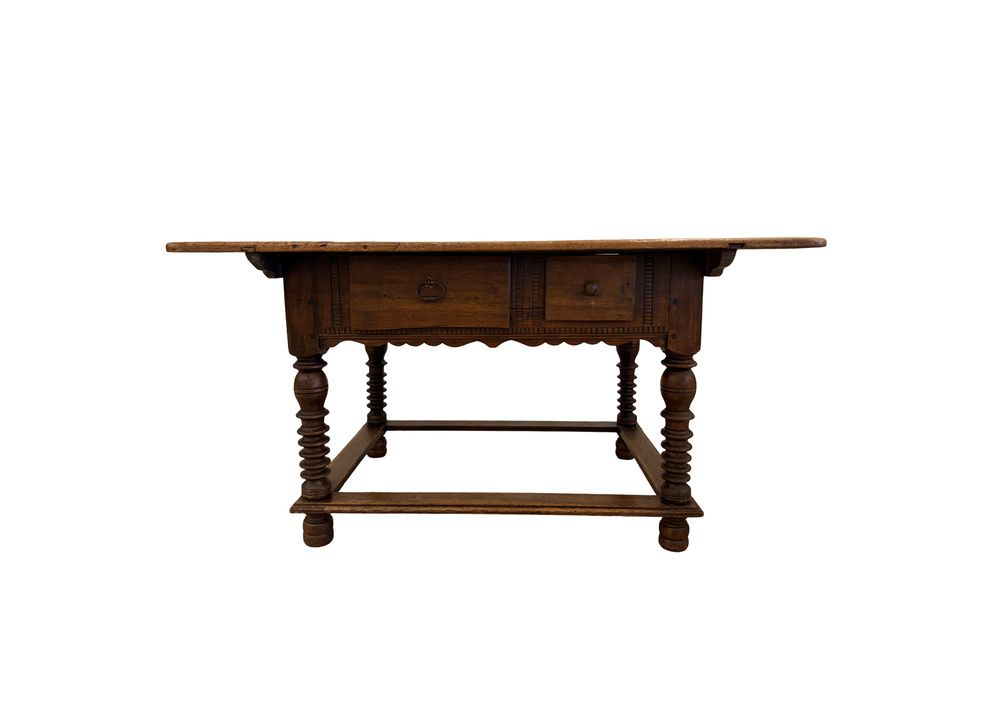 17th Century Trestle Base Walnut Work Table with Drawers, 1680's, France, 55" x 37 3/4" x 30"