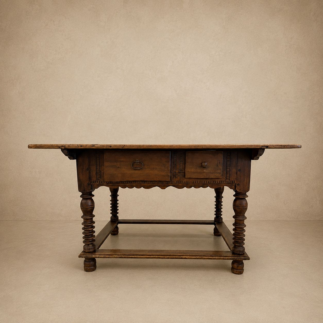 17th Century Trestle Base Walnut Work Table with Drawers, 1680's, France