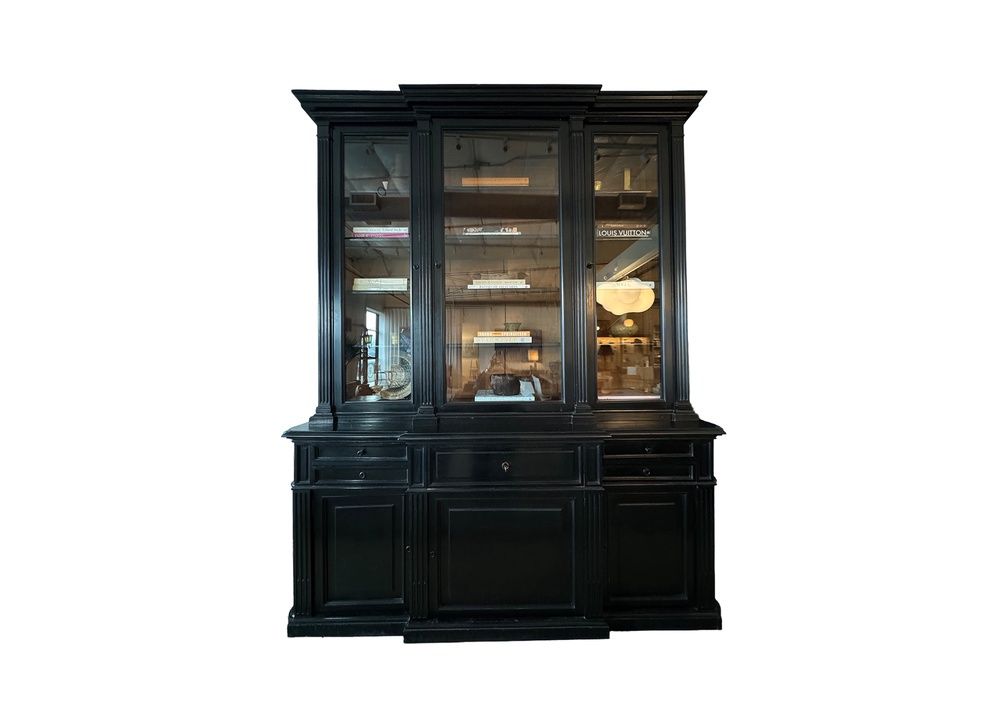 Original Napoleon III Black. Bibliotheque with Glass Front Doors