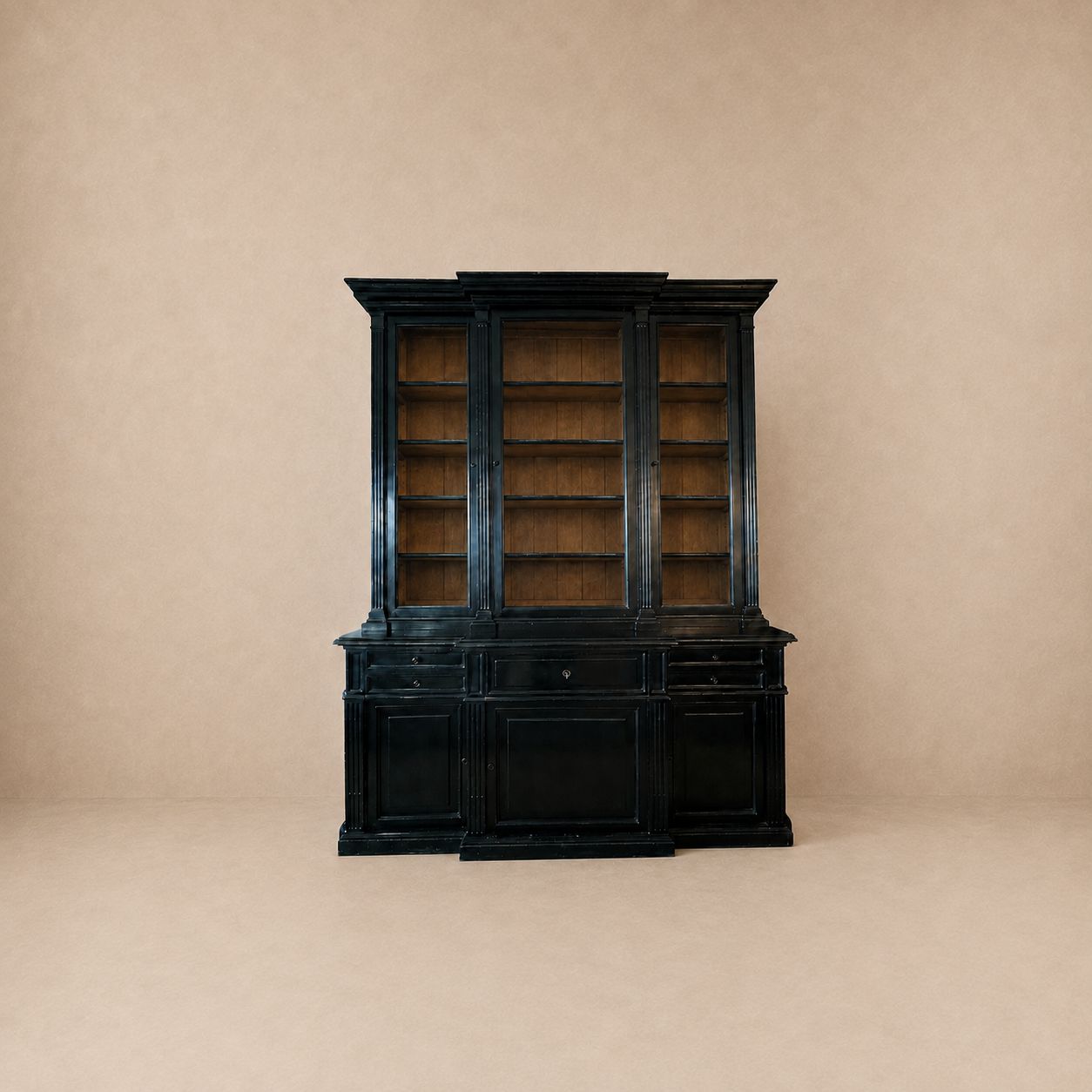 Original Napoleon III Black. Bibliotheque with Glass Front Doors