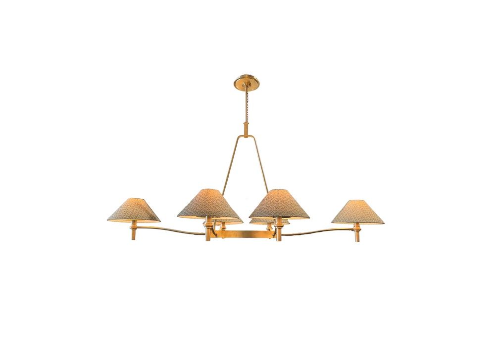 Urban Electric Unlacquered Brass Chandelier with Decorative Shades