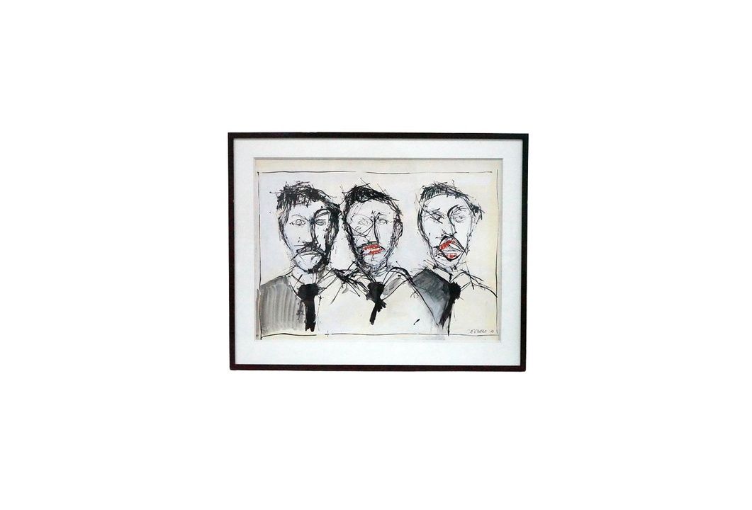 Original Etching of Three Men, by Chillet, 1973