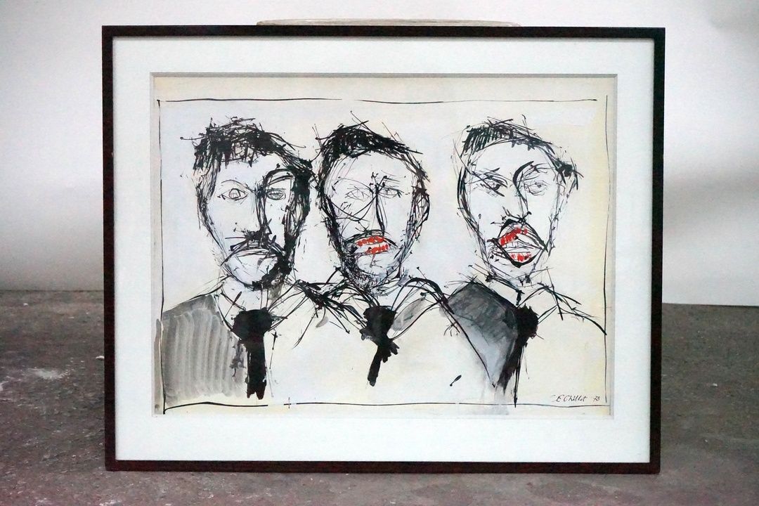 Original Etching of Three Men, by Chillet, 1973