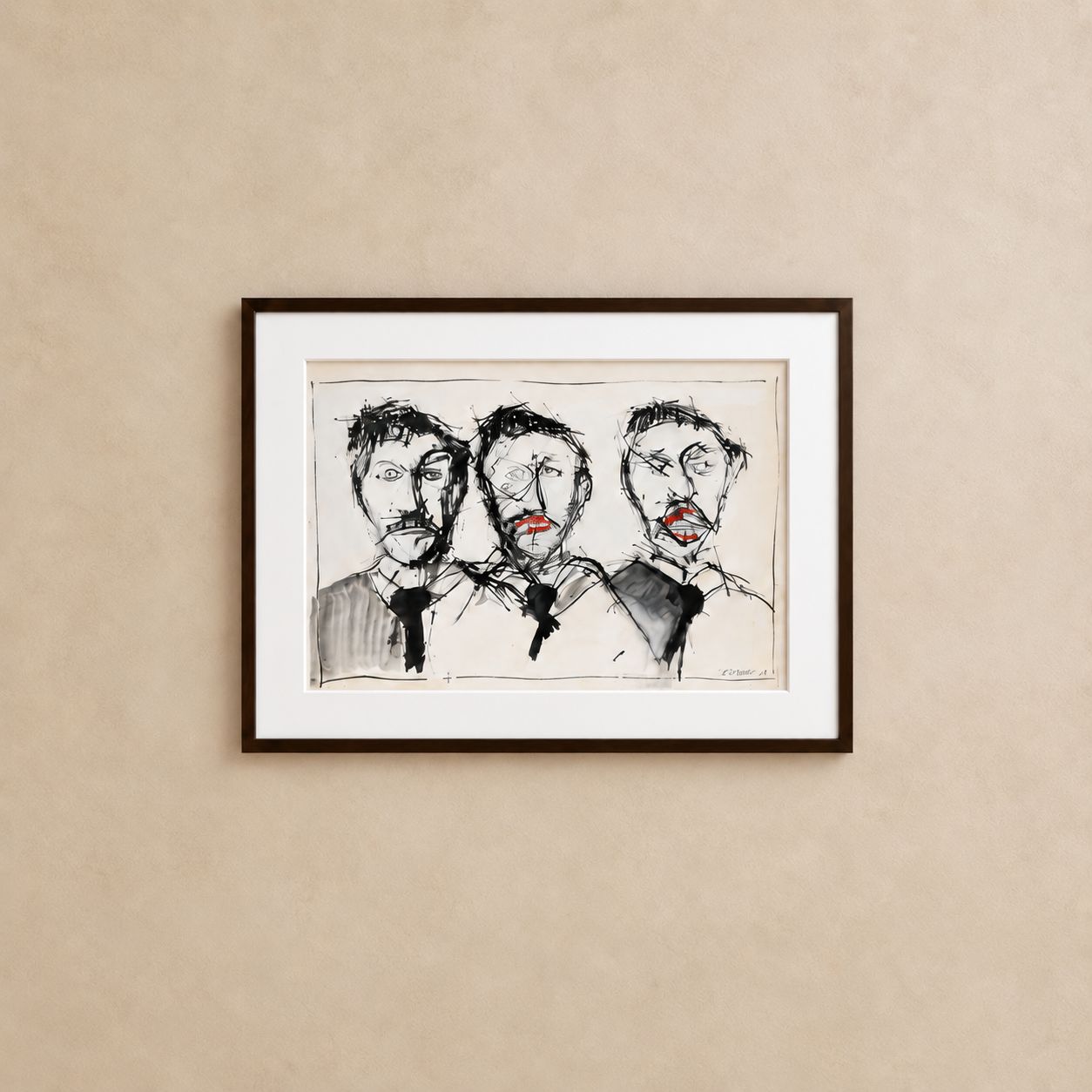 Original Etching of Three Men, by Chillet, 1973