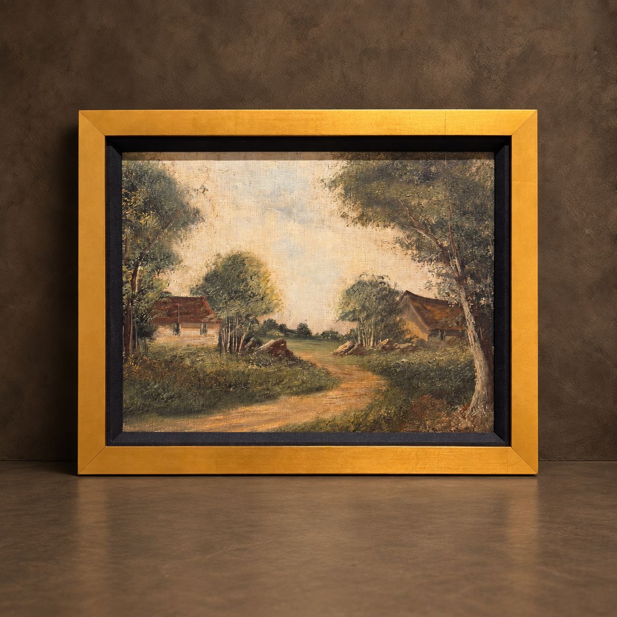 Antique Landscape on Board, Newly Framed