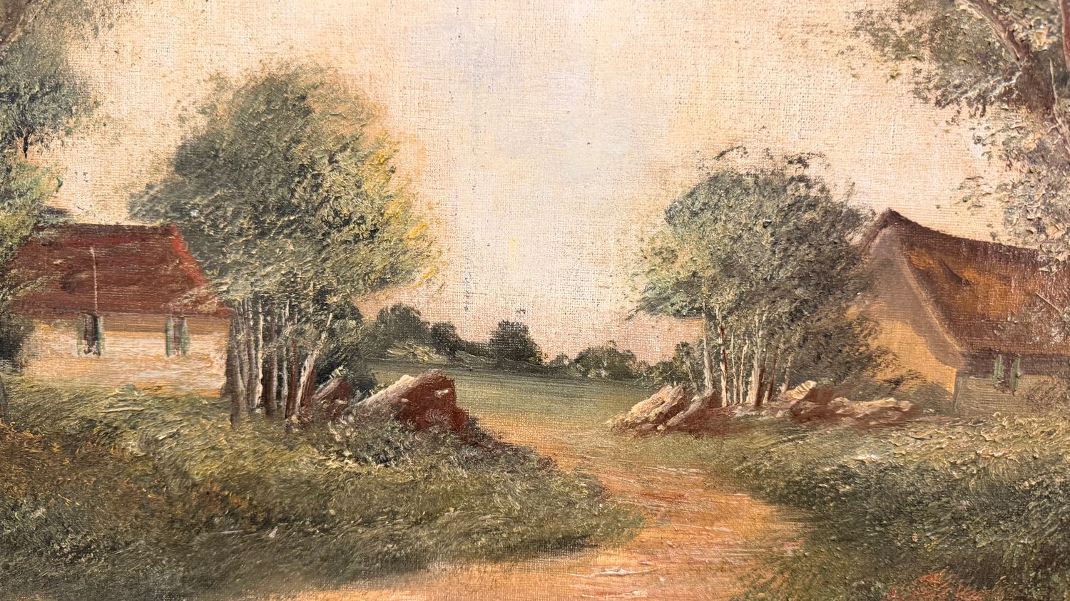 Antique Landscape on Board, Newly Framed