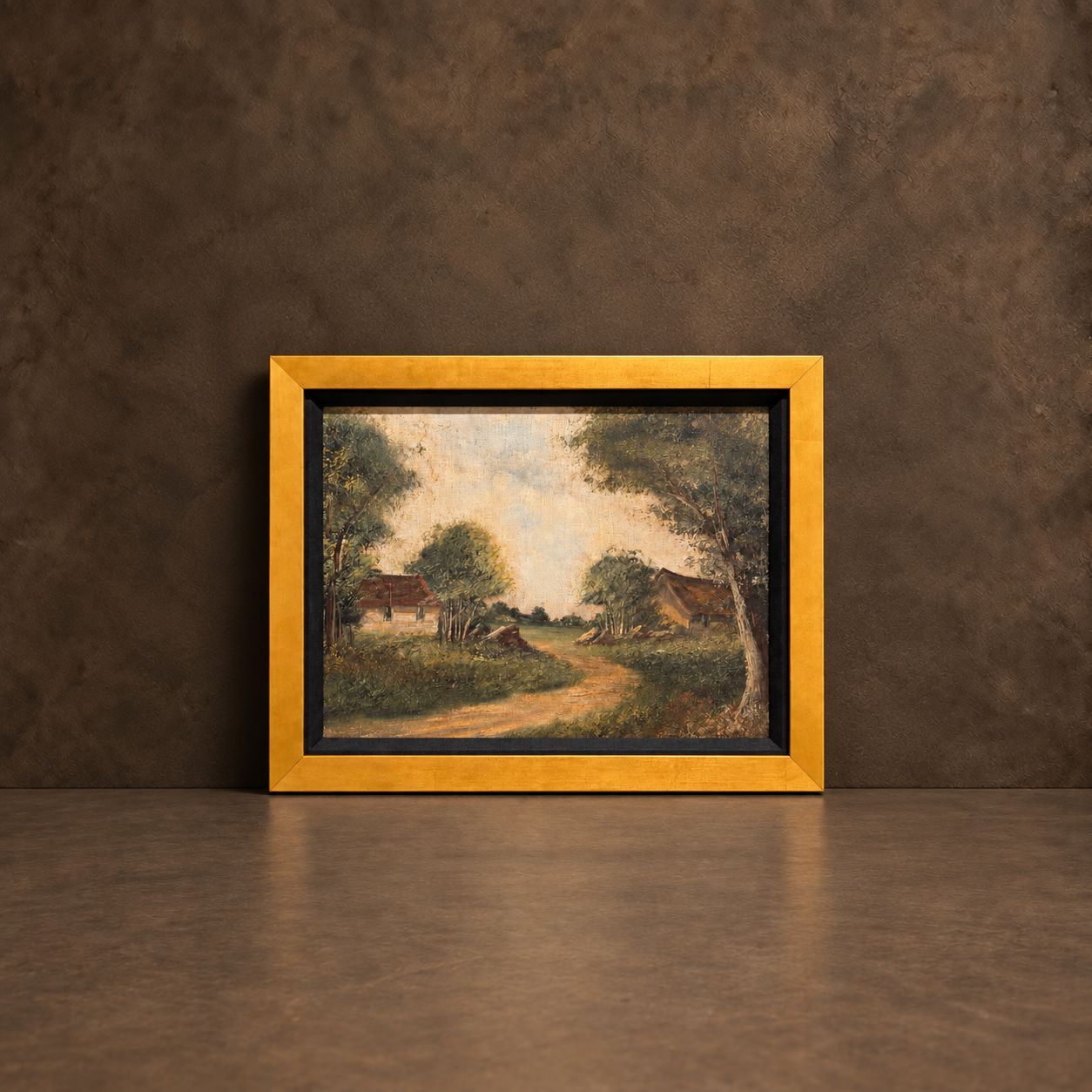 Antique Landscape on Board, Newly Framed