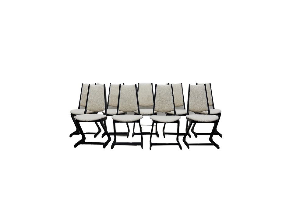 Rare Zigzag Shaped Dining Chair, Newly Recovered in Pierre Frey Boucle, in the Style of Olof Ottelin, Sweden, c.1960's, 18" X 20" X 36"