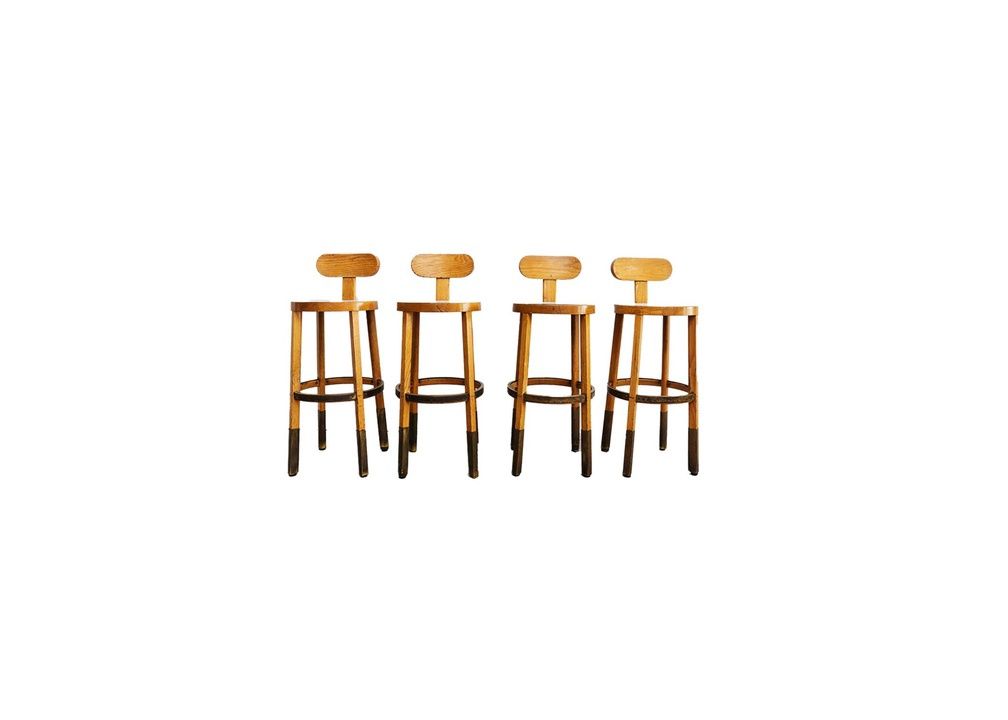 Contemporary Custom Made French Oak Barstools with Brass Feet