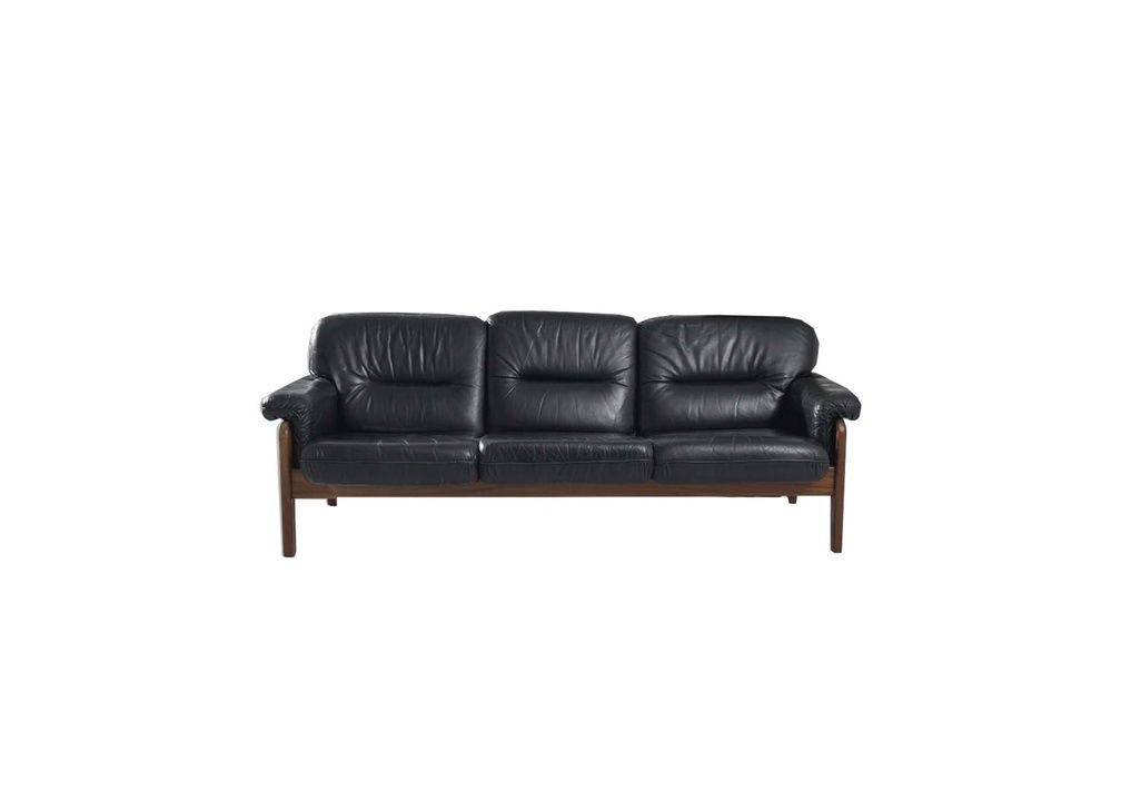Vintage Black Leather Sofa, Excellent Condition