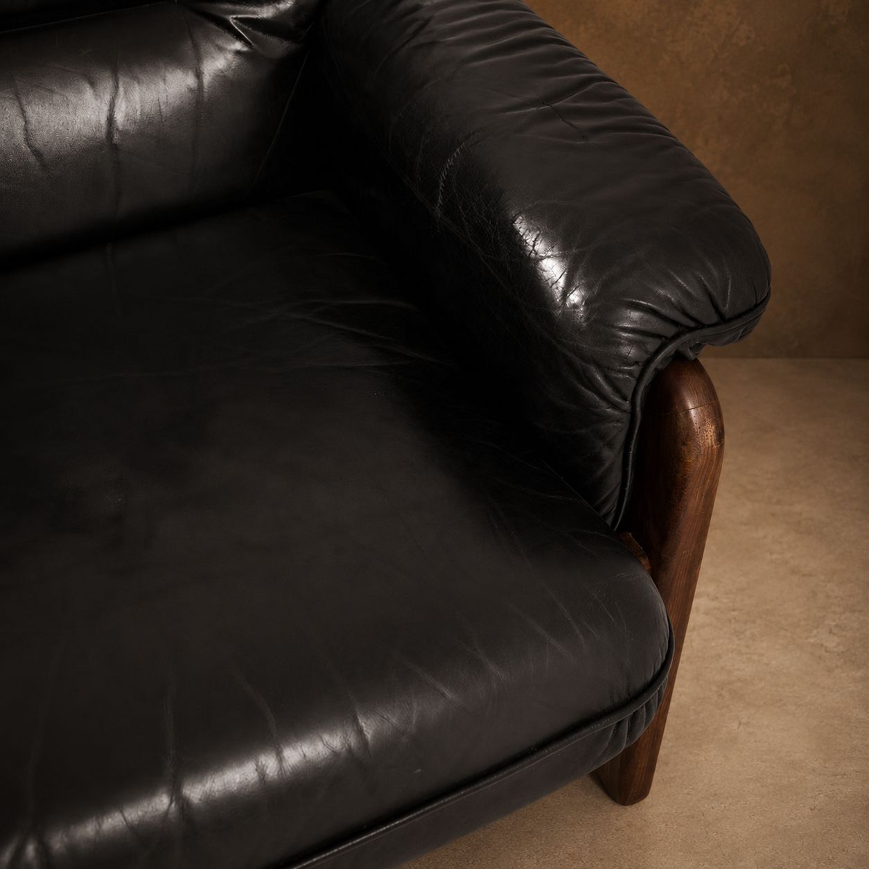 Vintage Black Leather Sofa, Excellent Condition