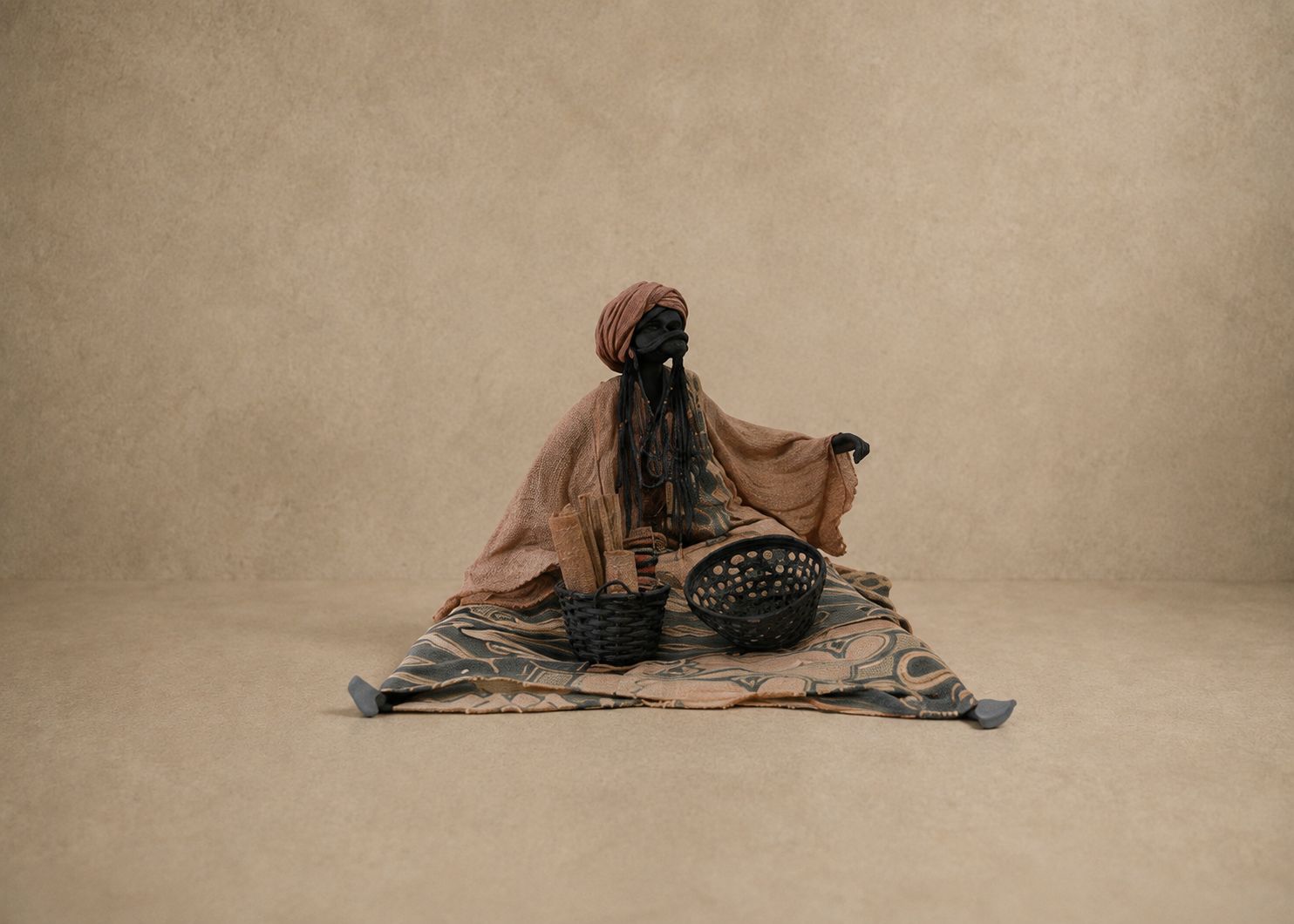 Handmade Clay and Wire Sculpture with Batik Fabric by Artist Jean Marc Louis
