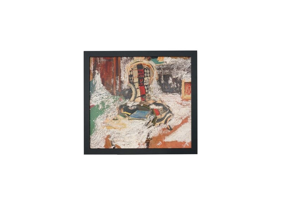 Oil on Board Abstract Painting of Interior Scene of Chair and Table by Renowned French Artist Rudolf Kundera, C.1950s, Newly Reframed