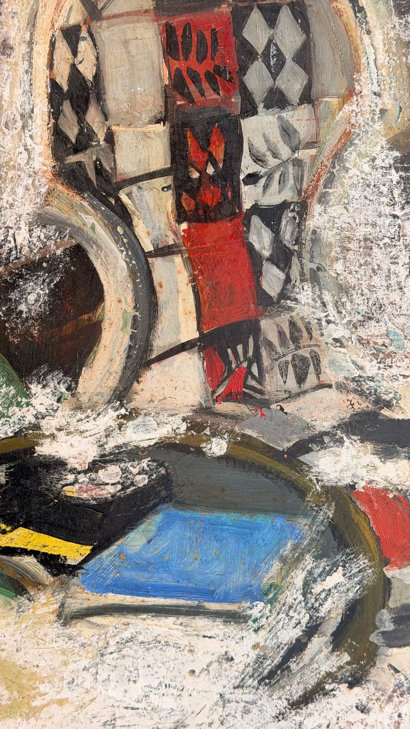 Oil on Board Abstract Painting of Interior Scene of Chair and Table by Renowned French Artist Rudolf Kundera, C.1950s, Newly Reframed