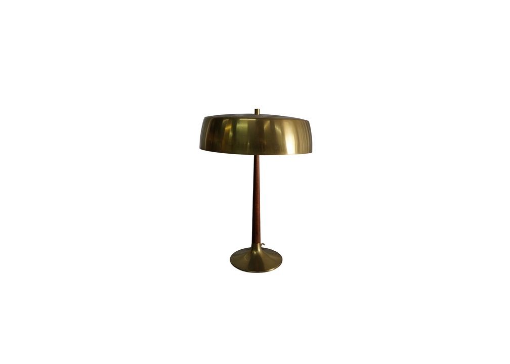 Brass &amp; Teak Scandinavian Table Lamp