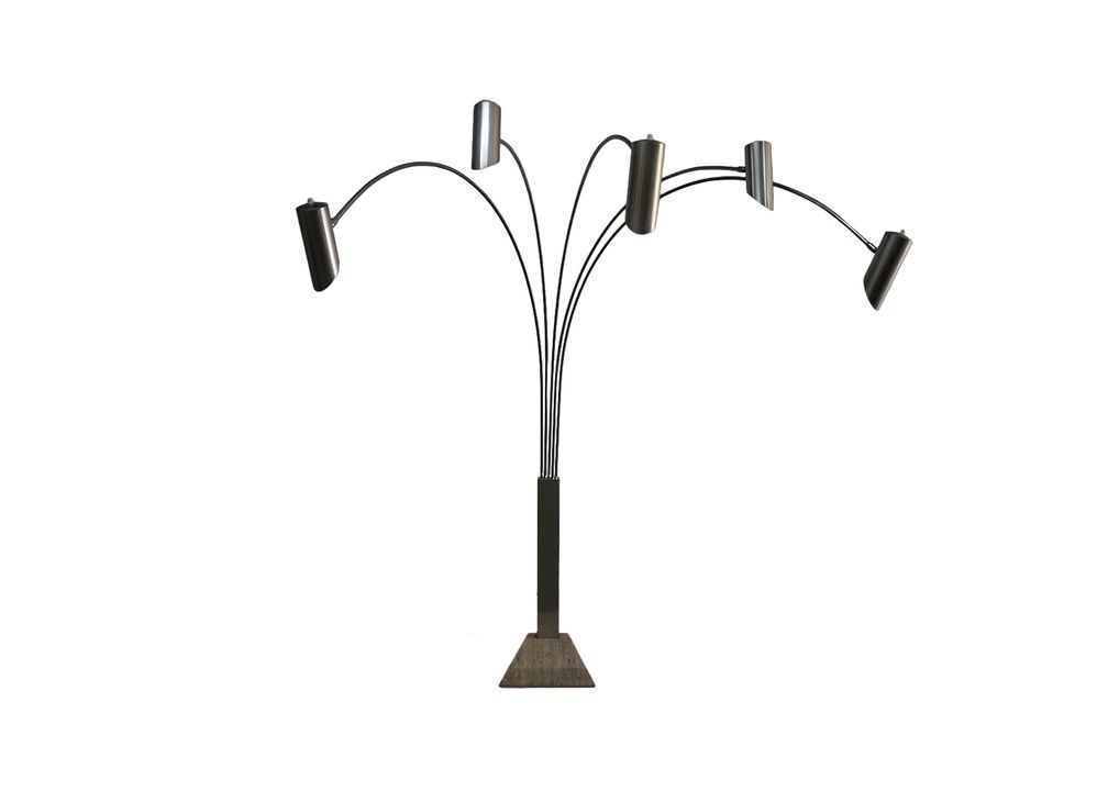 Chrome &amp; Travertine Floor Lamp