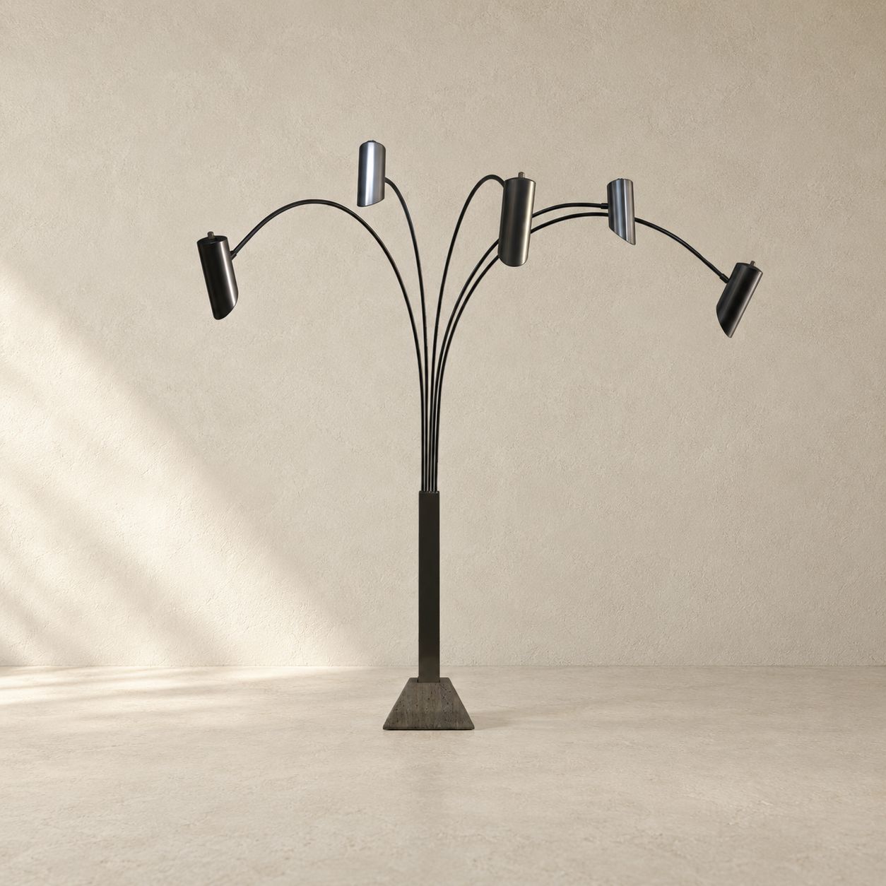 Chrome &amp; Travertine Floor Lamp