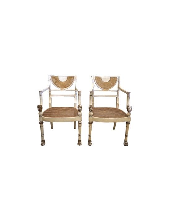 Regency Style Painted Dining Armchair with Cane Seat and Back