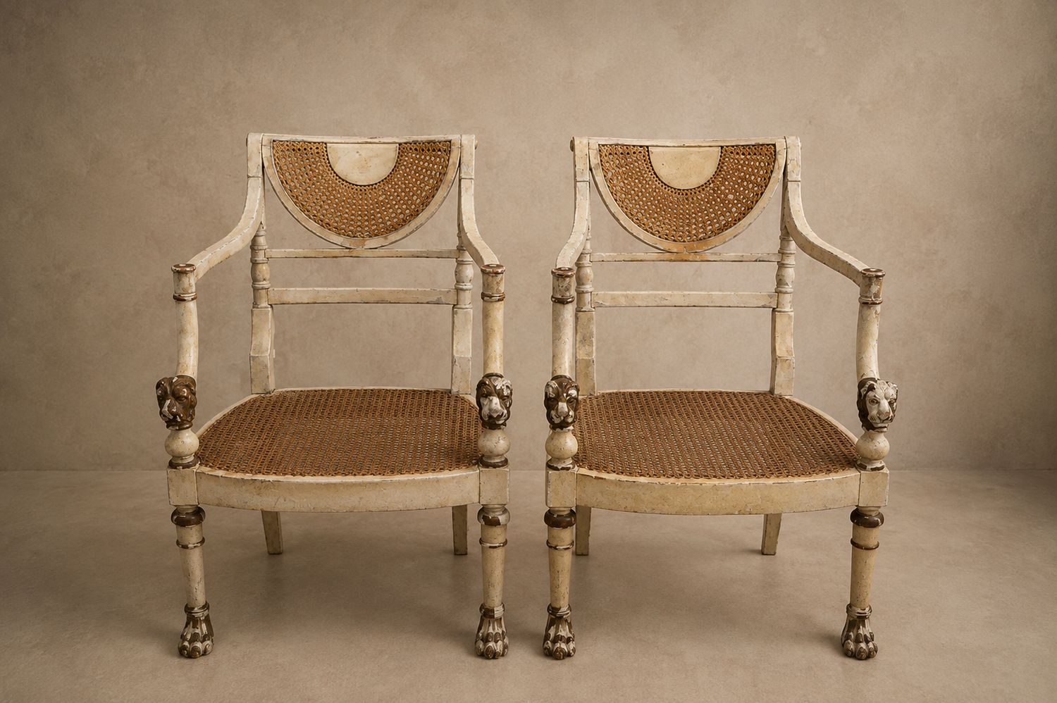 Regency Style Painted Dining Armchair with Cane Seat and Back