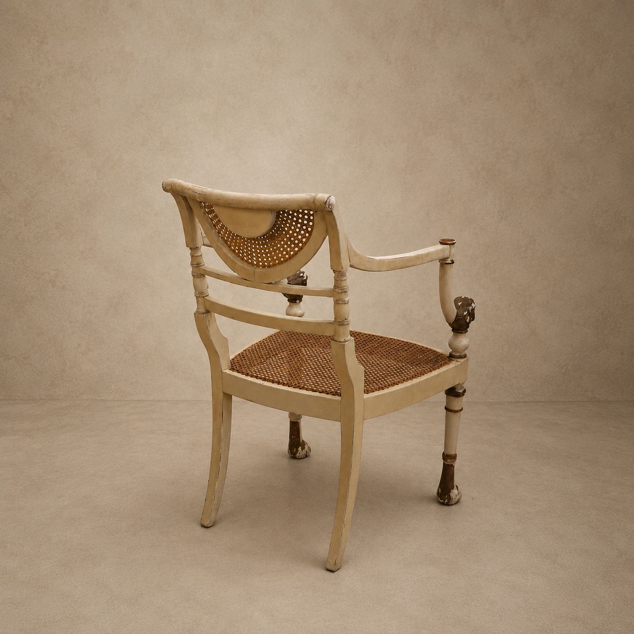 Regency Style Painted Dining Armchair with Cane Seat and Back