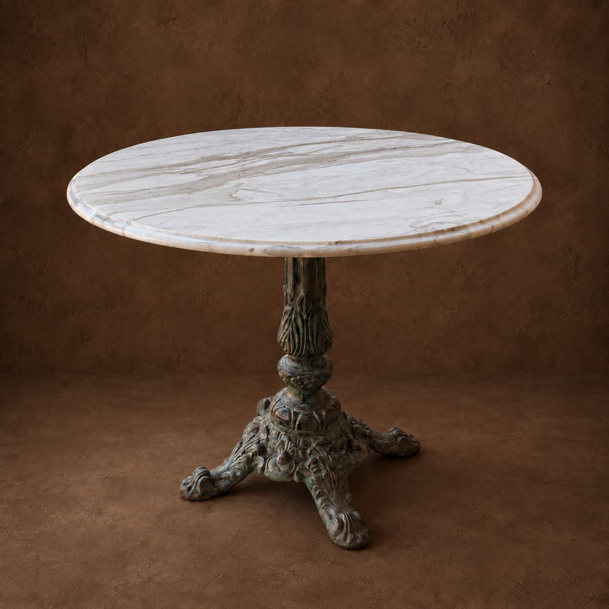 Antique Iron Base Guéridon Dining Table with New Marble Top