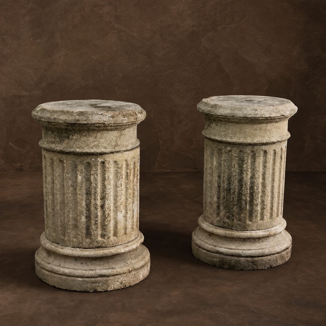 Pair of Fluted Stone Column