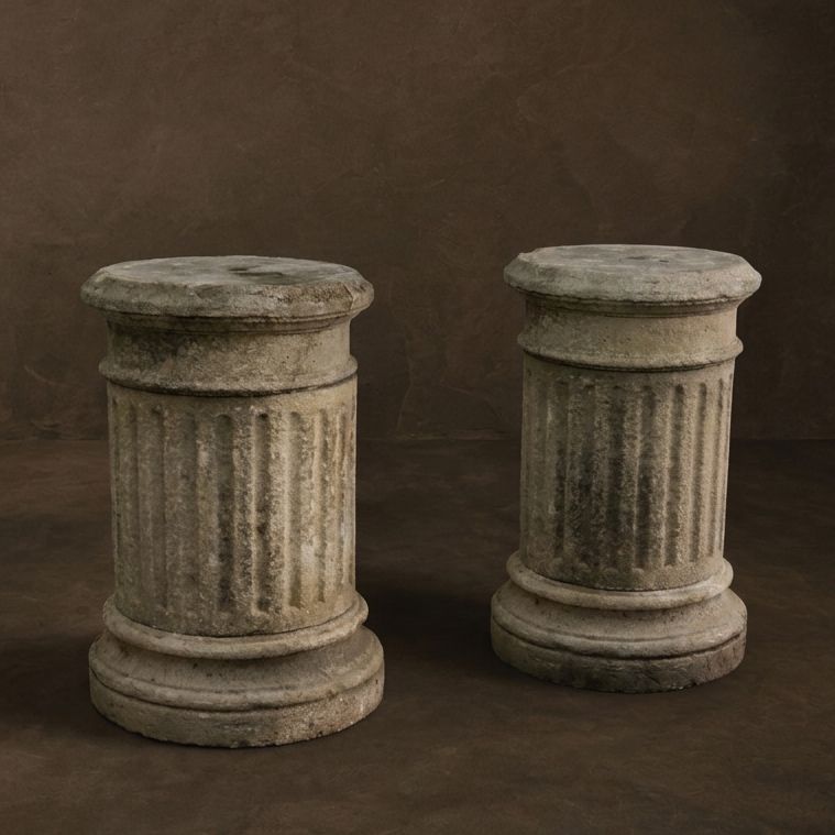 Pair of Fluted Stone Column