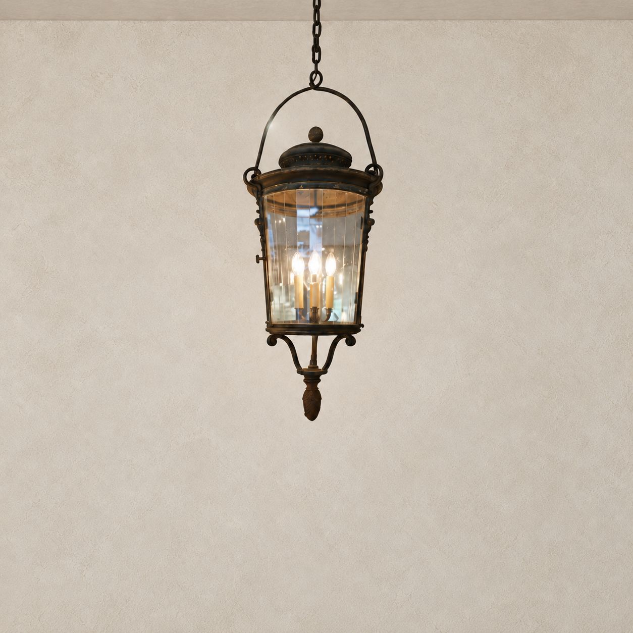 Pair of Brass and Copper Lanterns with Round Yoke