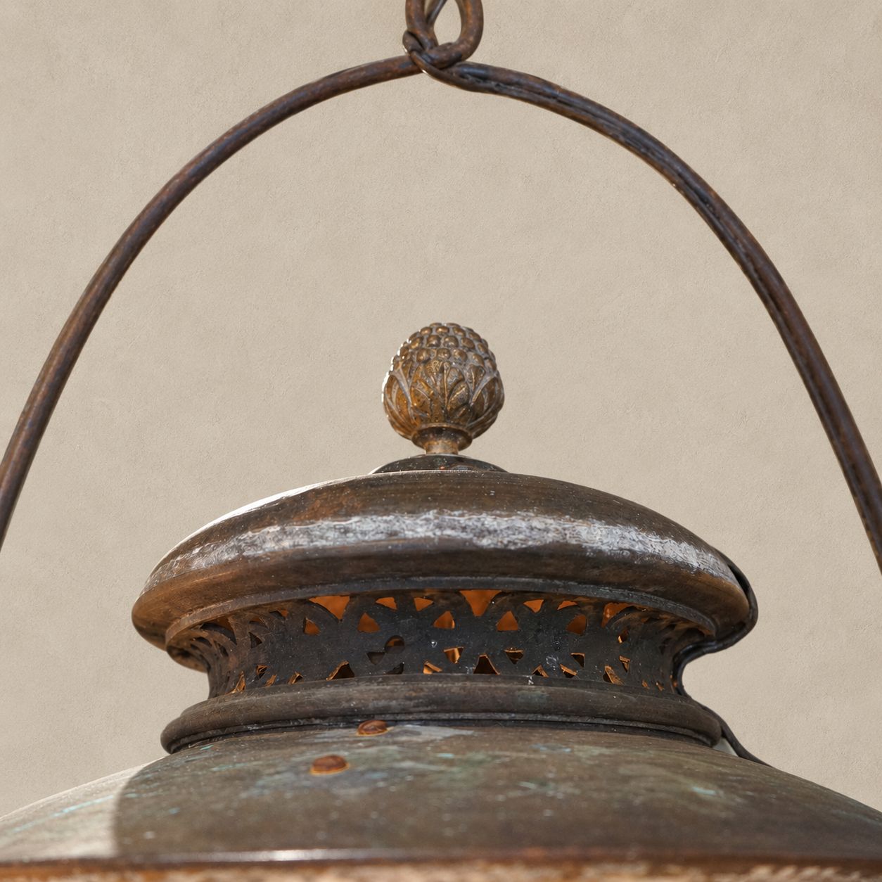 Pair of Brass and Copper Lanterns with Round Yoke