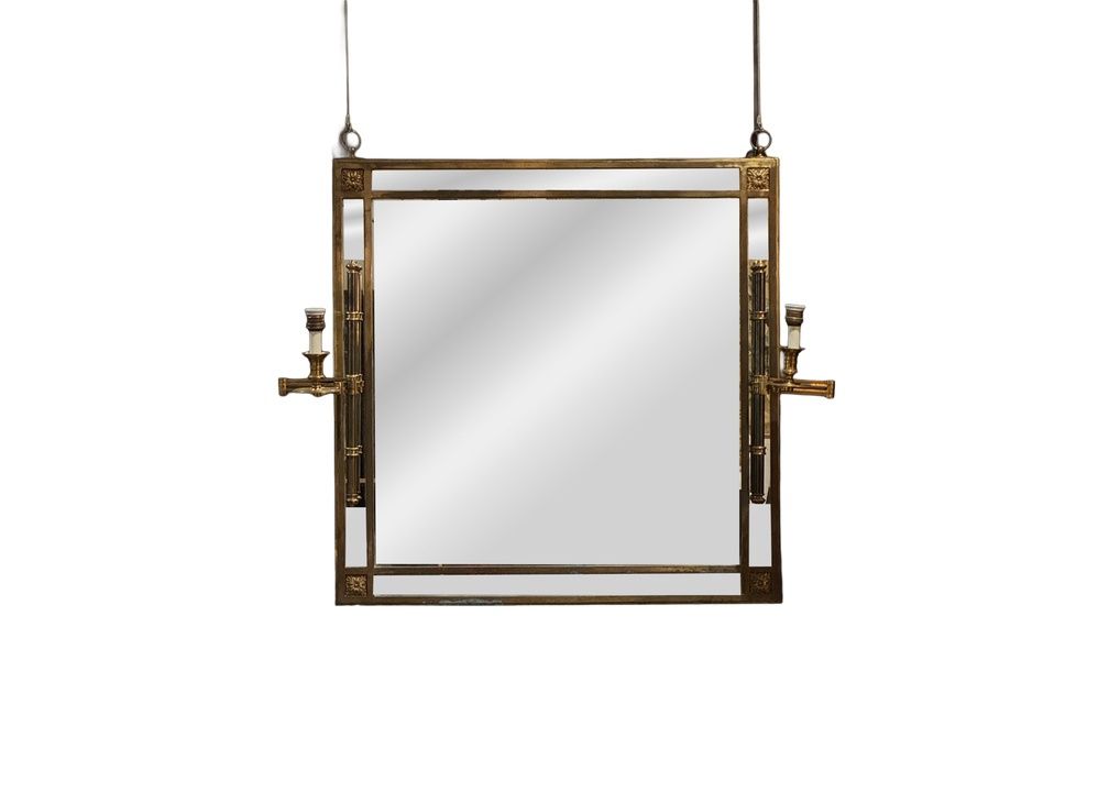 Bronze and Brass Mirror with Integrated Articulating Sconces