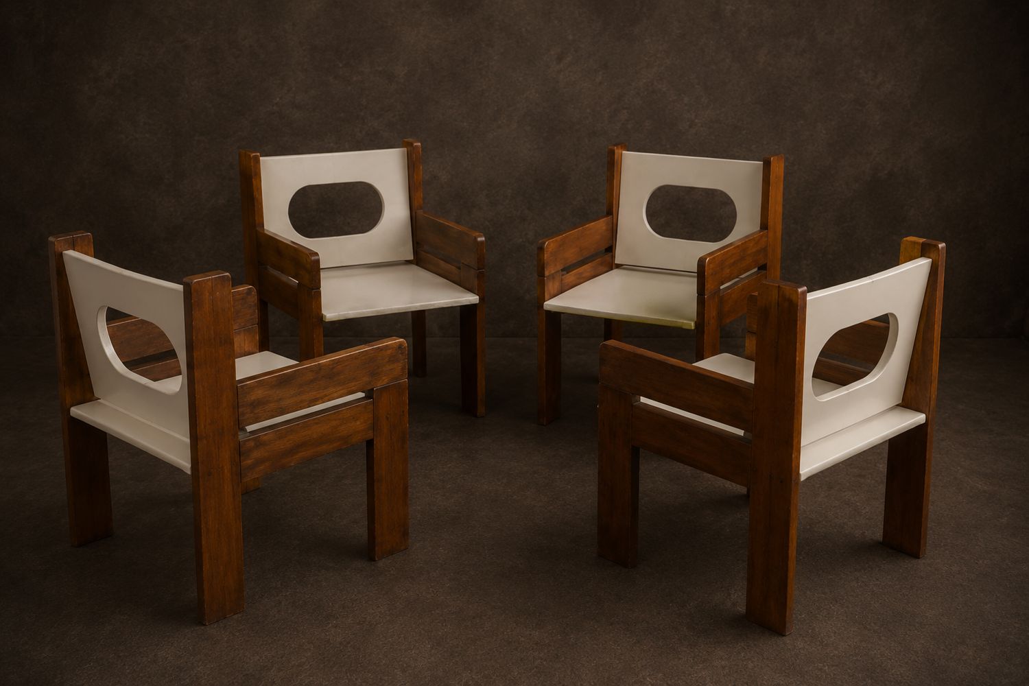 Pair of Mid Century Painted and Stained Oak Armchairs