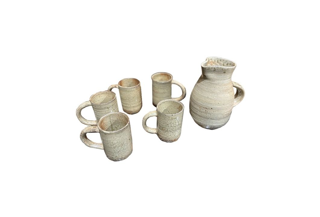 Handmade Pottery Set, Pitcher &amp; 5 Cups