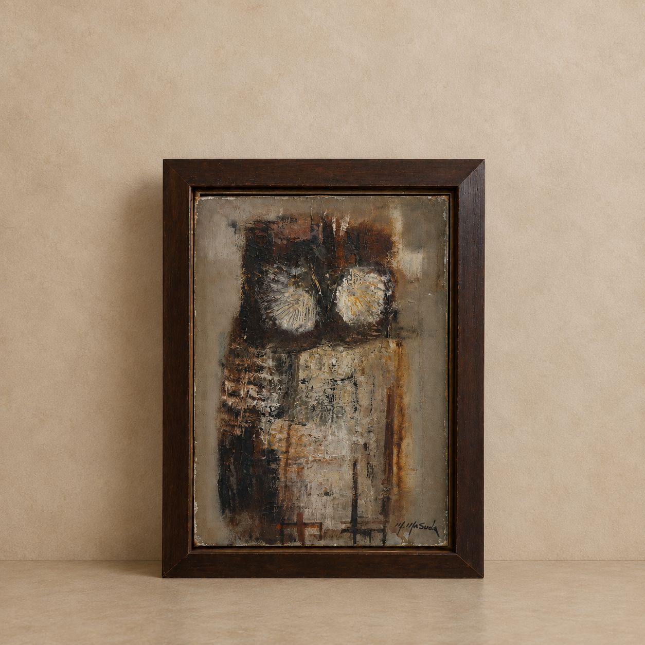 Oil Painting of an Owl, on Canvas with Wood Frame, Signed M. Masuda