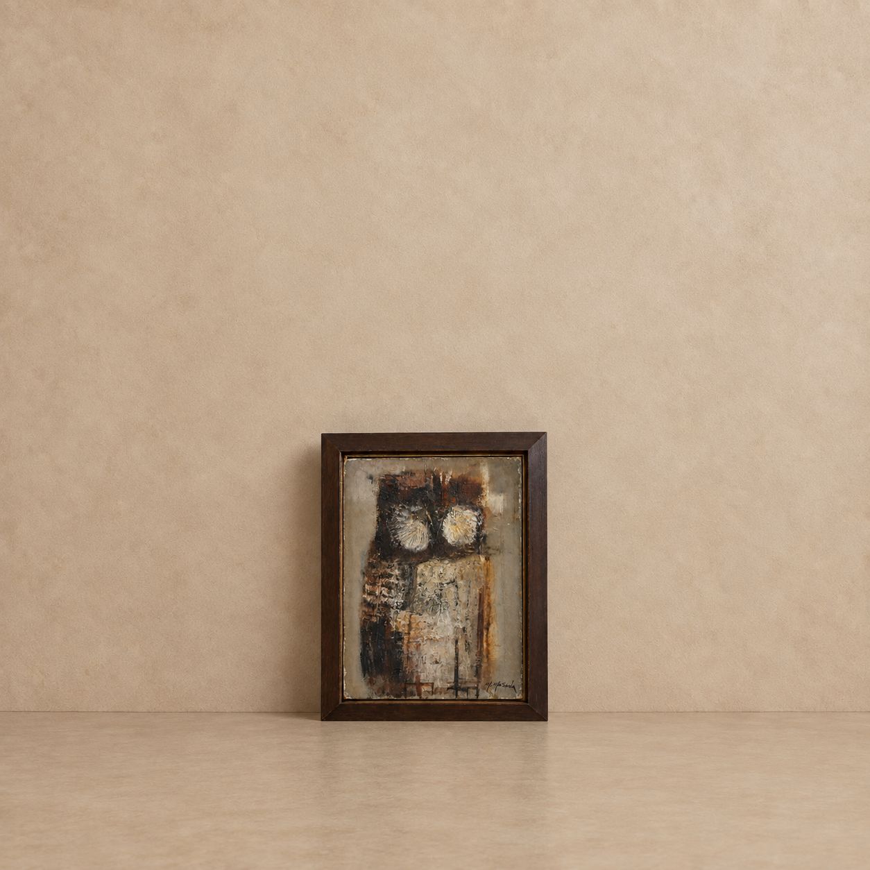 Oil Painting of an Owl, on Canvas with Wood Frame, Signed M. Masuda
