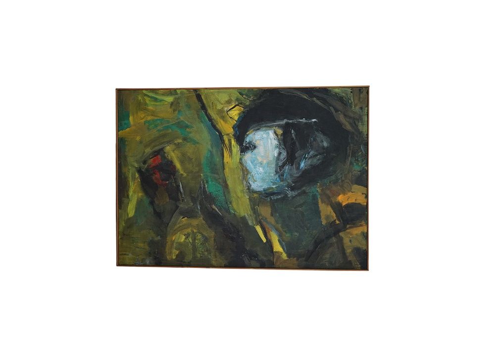 Abstract Art Depicting French Revolutionary Woman in Beret Holding Rose, c.1950's, 60 1/2" x 43 1/2"