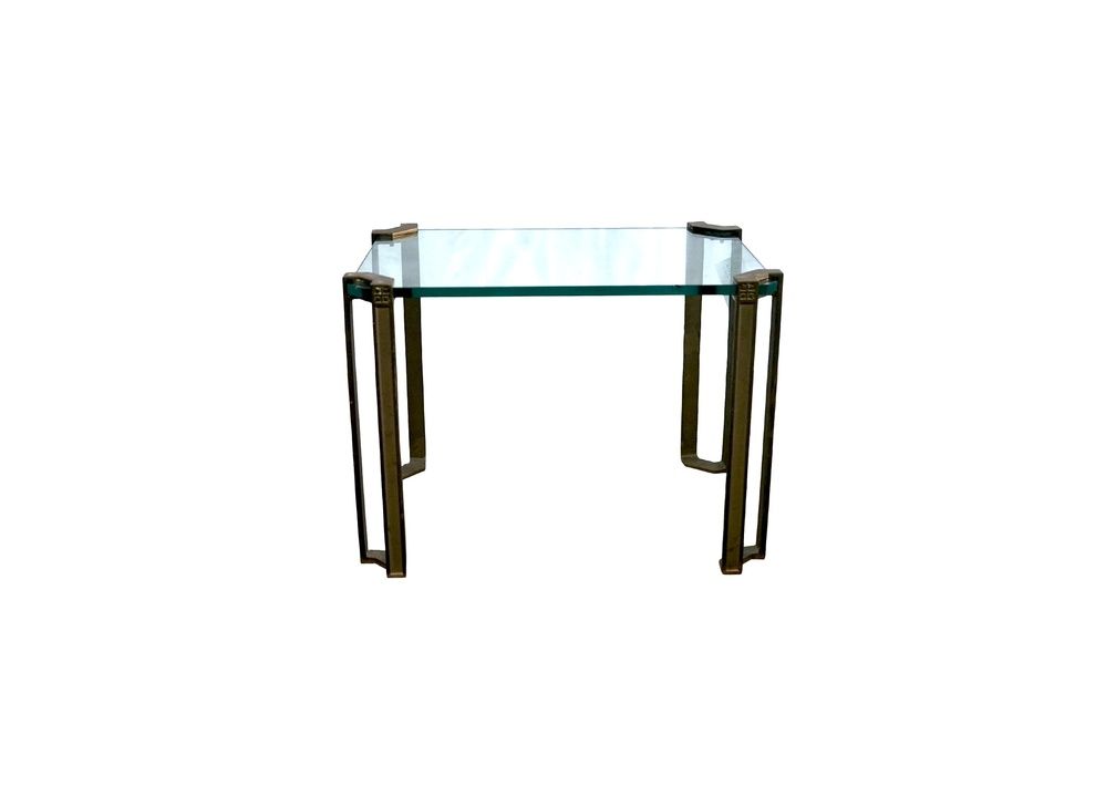 Brass &amp; Glass Cocktail Table by Designer Peter Ghezy, 24" x 16" x 17"