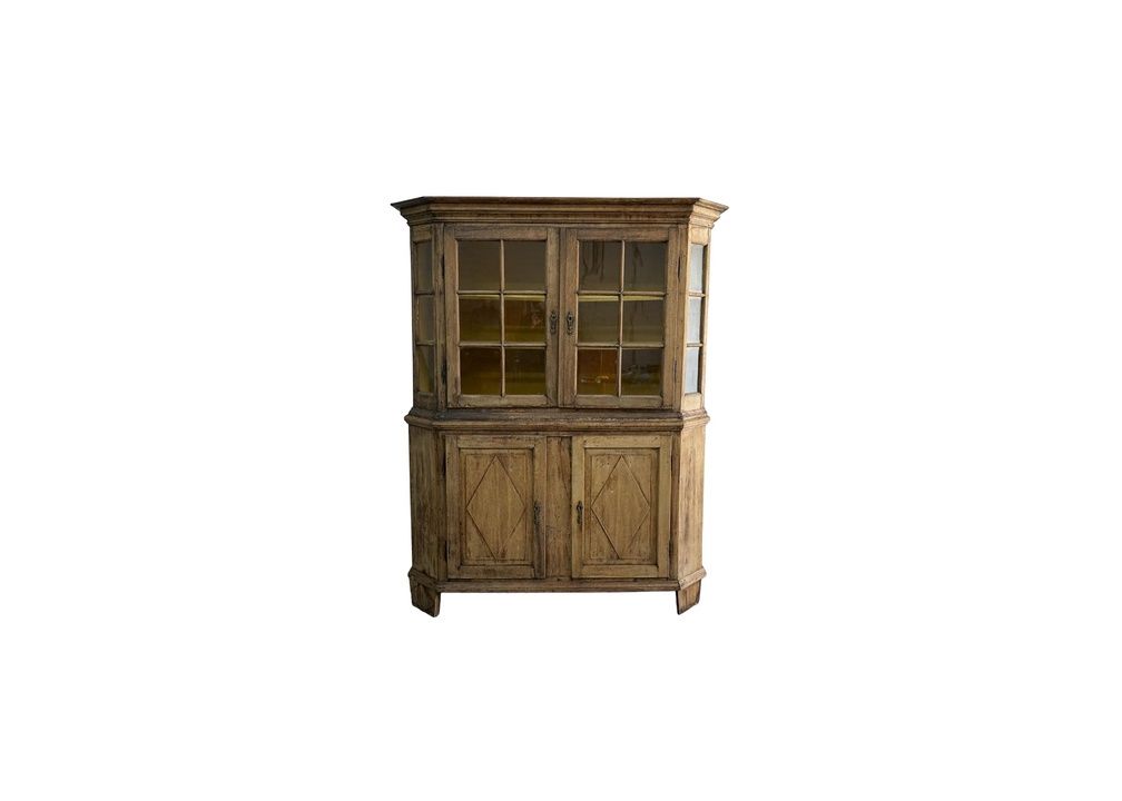 18th Century Belgian Bleached Cabinet With Velvet Shelves &amp; Glass Doors, 68" x 20 1/2" x 87"