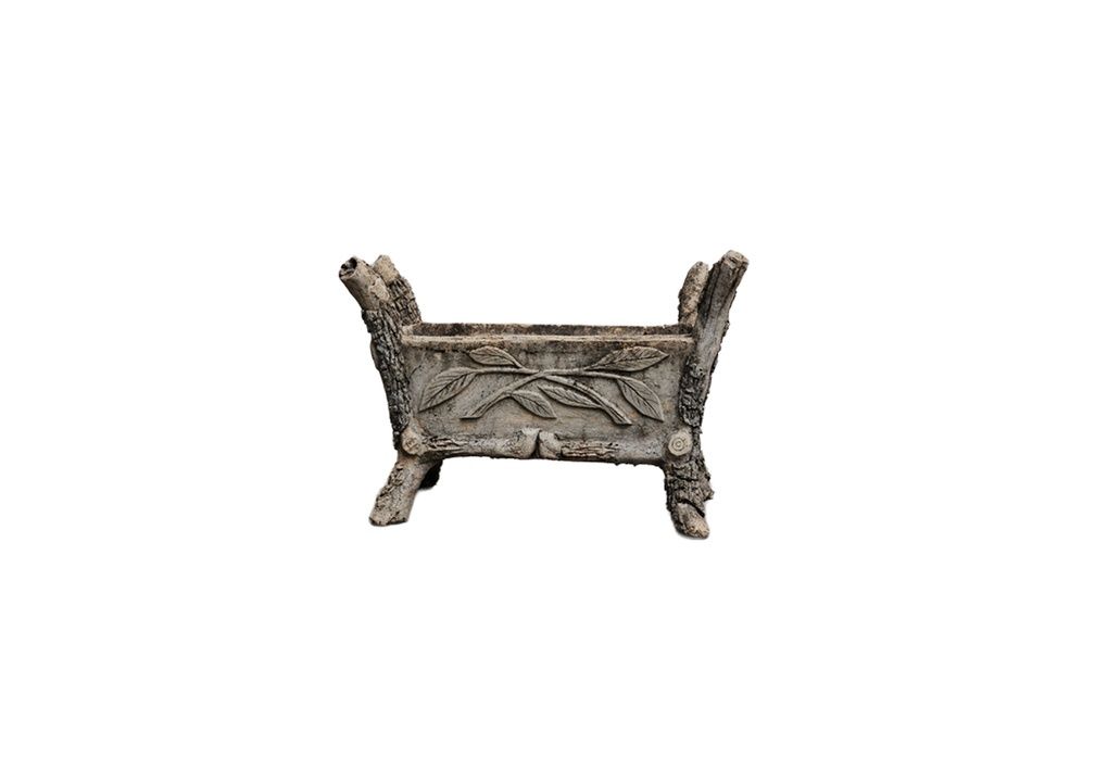 Faux Bois Cast Stone Garden Planter with Floral Motif, France, c.1960's