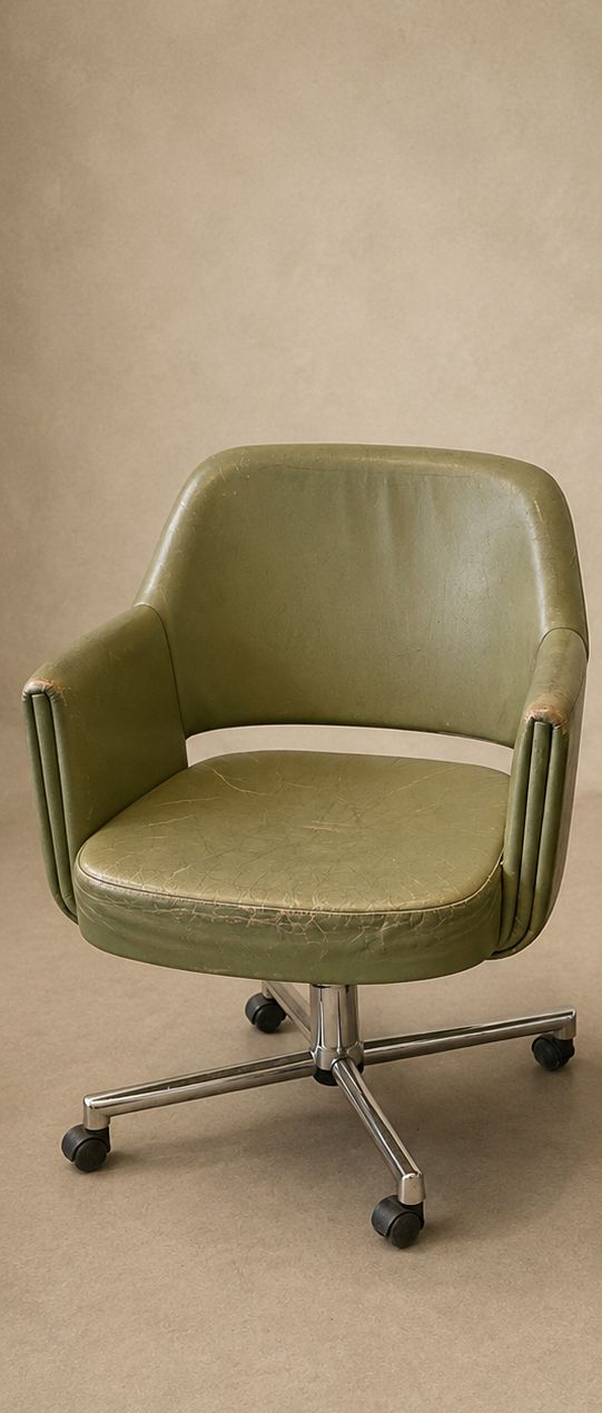 Green Leather Chair with Chrome Base from Deauville, France