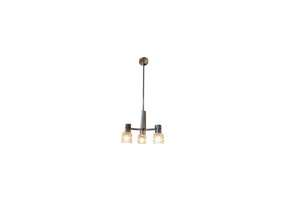 Chrome &amp; Cut Glass Three Light Pendant by Designer See Delmas, France