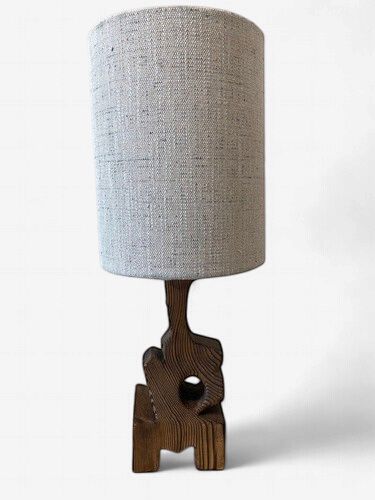 Small Wooden Table Lamp, Shou Sugi, Barn Wood Charring Technique France, c.1970's